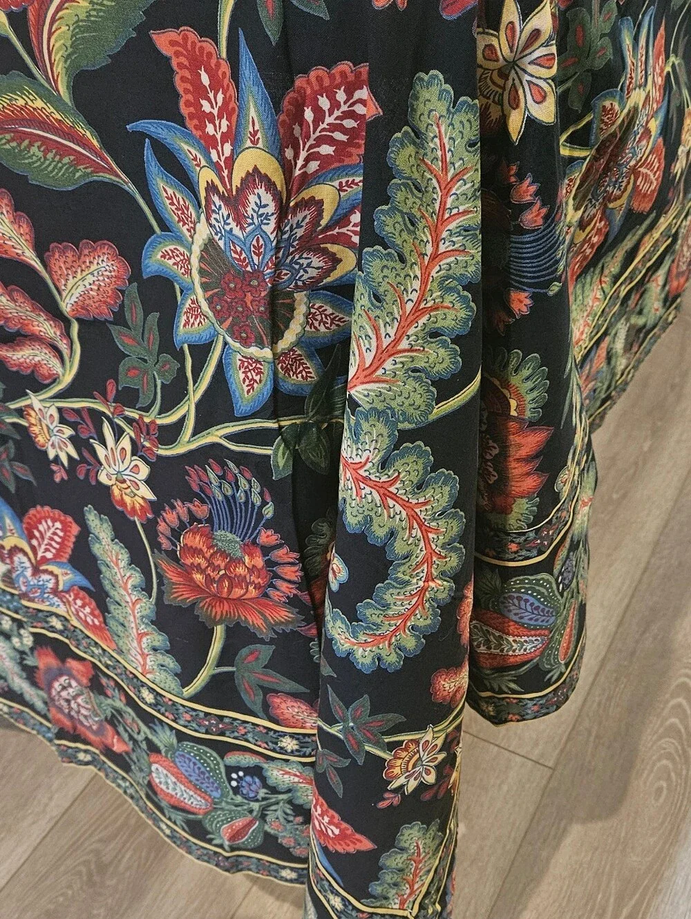 April Cornell Black Floral Cotton Tablecloth - Large 59x115